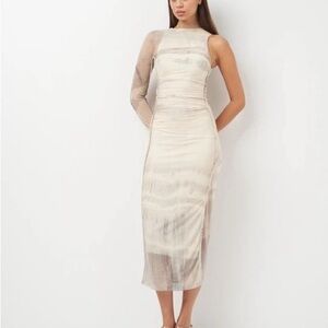 Zara Cream and Gray Midi Dress